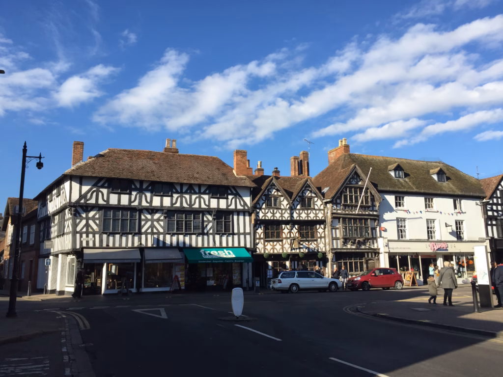 Shops and timber-framed buildings on High Street, Stratford-upon-Avon