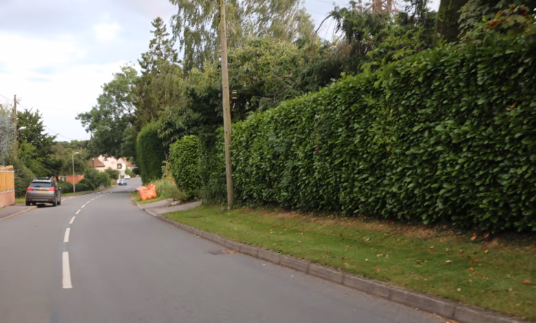 Ullenhall Street, the main road through the village of Ullenhall near Henley-in-Arden